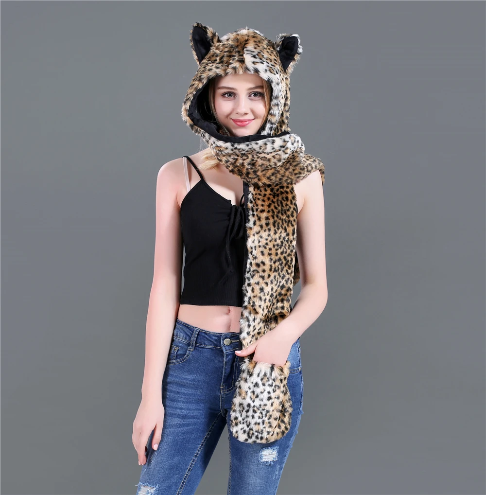  New Autumn And Winte Winter Faux Straw Women Hat Cap Fashion Cartoon 14 Animal Types Hats For Women Scarf Gloves HC64 (12)