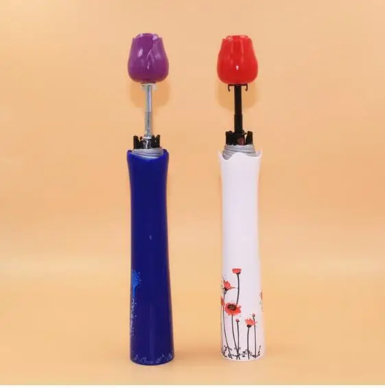 DHL 30 pieces Creative Plastic Portable 3 Folding Umbrella Rose Vase
