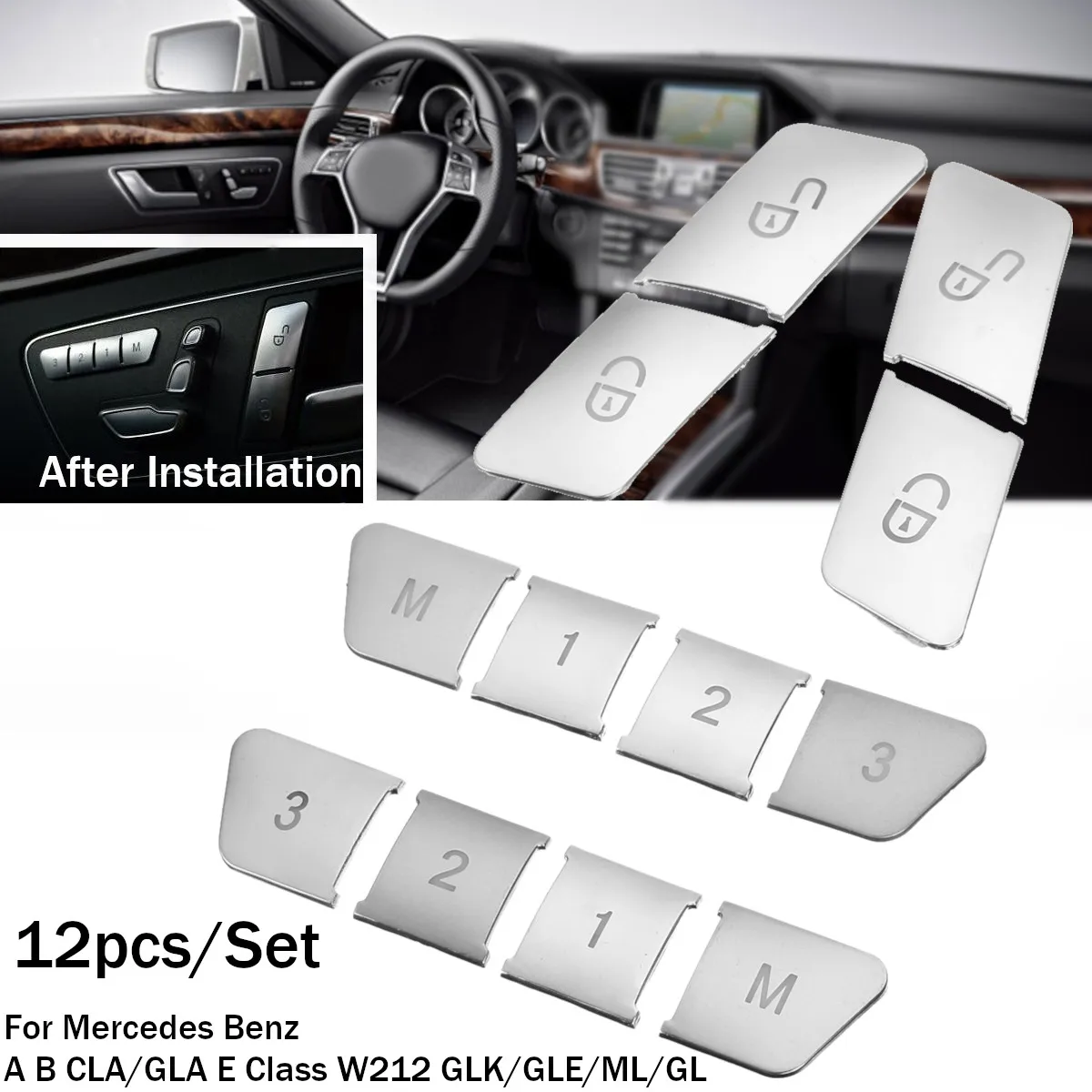 12pcs Car Seat Memory & Door Lock Button Cover Trim Cover Sticker for