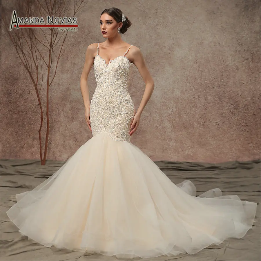 Us 45384 7 Off2019 New Model Spaghetti Straps Beaded Lace Mermaid Wedding Dresses Ns3449 In Wedding Dresses From Weddings Events On Aliexpress