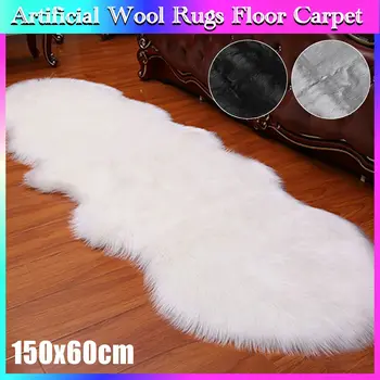 

150x60cm Luxury Soft Artificial Wool Sheepskin Carpet Fluffy Area Rug White Fur Carpet Shaggy Long Hair Solid Mat Home Decor