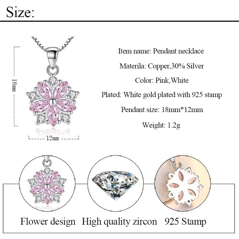 Модные 925 пробы Серьги-Подвески с цветочным украшением из чистого кулон Цепочки и ожерелья Для женщин розовый белый кубический циркон Длинная цепочка, со стразами Цепочки и ожерелья 925 Серебряные ювелирные изделия