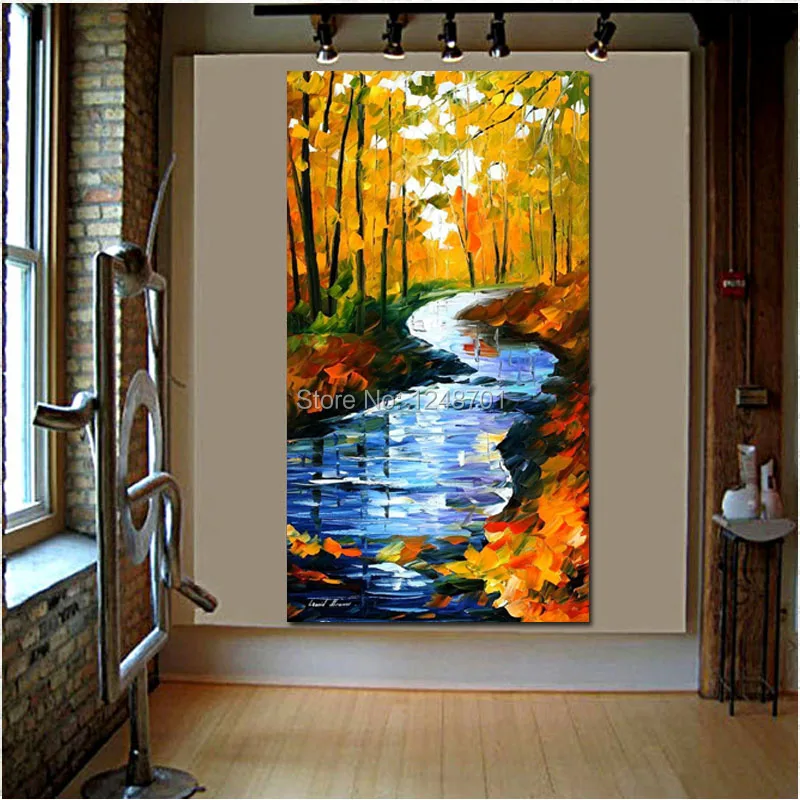 

100% Handmade Autumn Stream scenery PALETTE KNIFE landscape Oil Painting On Canvas large size wall decoration art