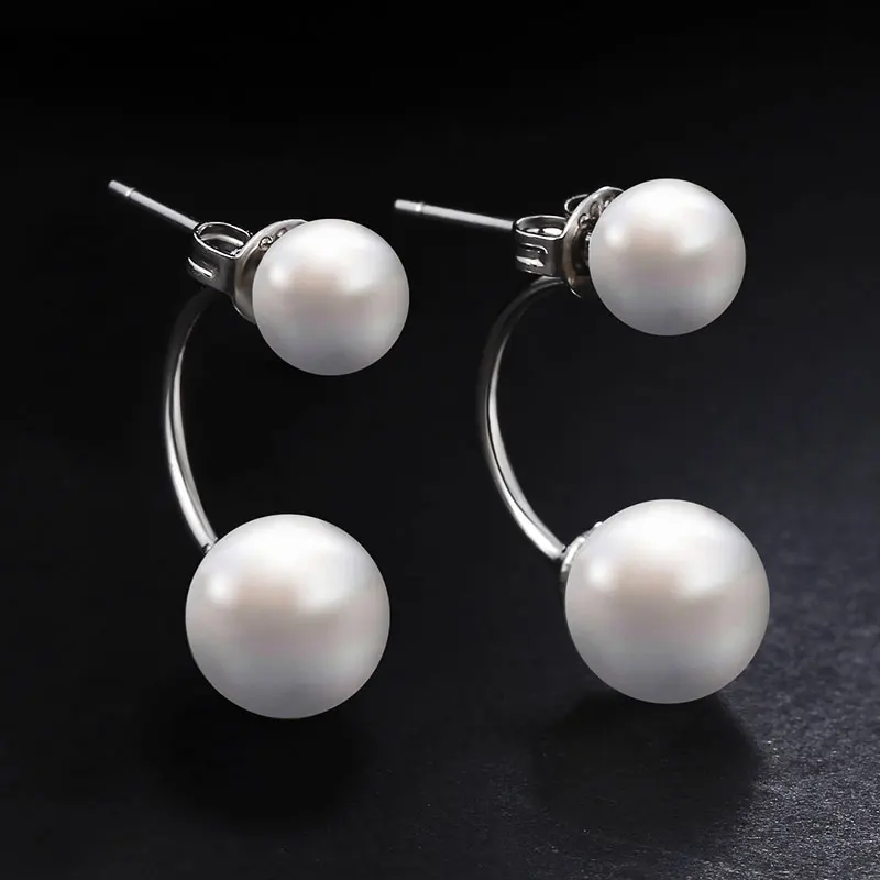 

Shineland Silver Color Double Side Earing Fashion Jewelry Crystal Ball Stud Earrings Women Simulated Pearl Earrings Gifts