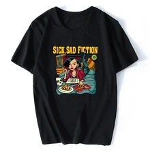 Triste doente Homens T-shirt Harajuku Streetwear Cotton Camisetas Hombre Homens Pulp Fiction Quentin Tarantino Engraçado Fresco Camiseta de Grandes Dimensões