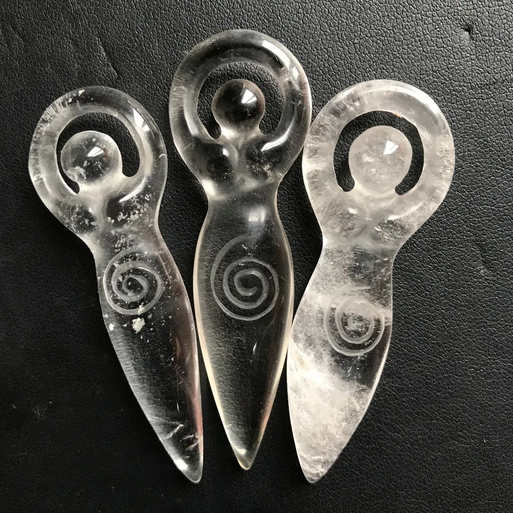

Polished hand carved natural clear crystal pendant goddess statue for pendant gift TY