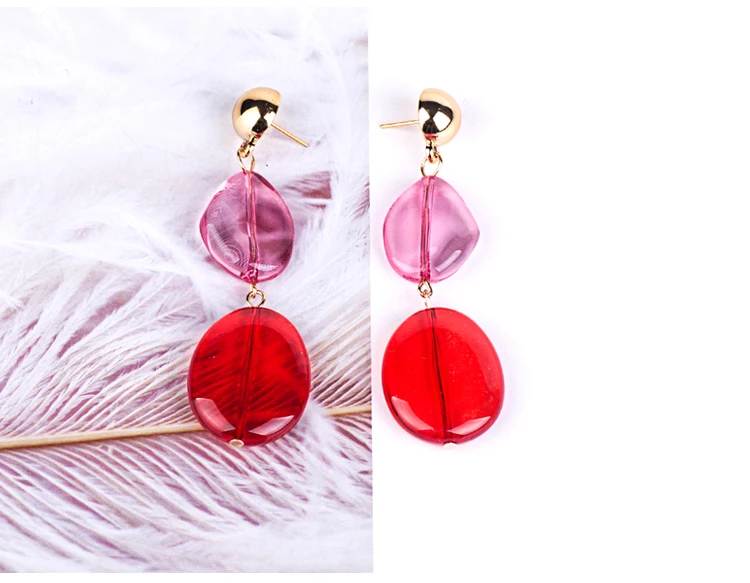 YUQINQIN Trendy Drop Earrings for Women 2018 Summer Long Red Resin Earings Fashion Elegant Acrylic  Dangling Crystal Earring (6)