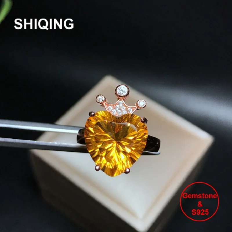 SHIQING сердце цитрин природа хорошее качество драгоценный камень 925 короны из стерлингового серебра кольцо для девушки в качестве лучшего под... SHIQING сердце цитрин природа хорошее качество драгоценный камень 925 короны из стерлингового серебра кольцо для девушки в качестве лучшего под...