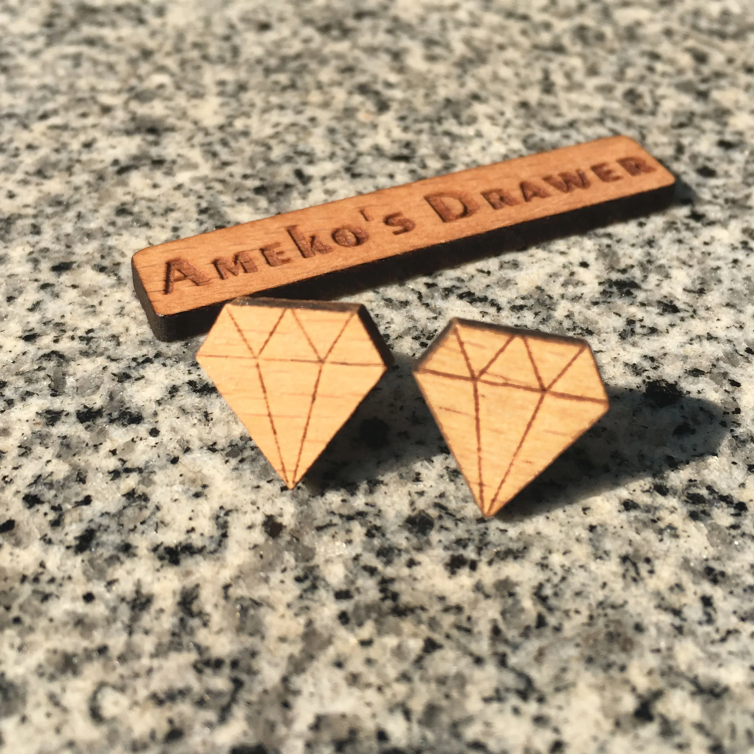 

Geometric Engraved Earrings Diamond Shape Stud Jewel Wooden Earring Handmade Earrings X 10 Pairs