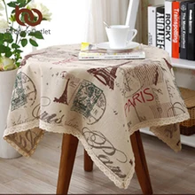BeddingOutlet Eiffel Tower Printed Tablecloth Linen And Cotton Table Cloth Rectangular Lace Edge Europe Table Cover 9 Sizes Hot