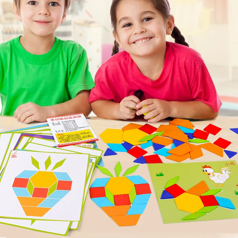 170 шт./компл. красочные Танграм деревянные головоломки игрушки геометрическая форма игры детские Ранние развивающие игрушки для детей