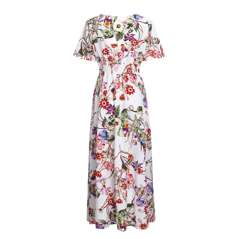 New Women Summer Plus Size V-neck Casual Bohemian Off-Shoulder Ruffled Banded Long Dress Elegant Beach Dress vestidos #4A26 (9)