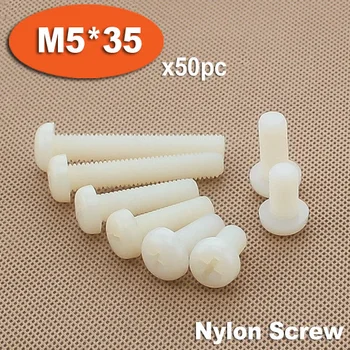 

50pcs DIN7985 M5 x 35 White Plastic Nylon Pan Head Phillips Screw Cross Recessed Raised Cheese Head Screws