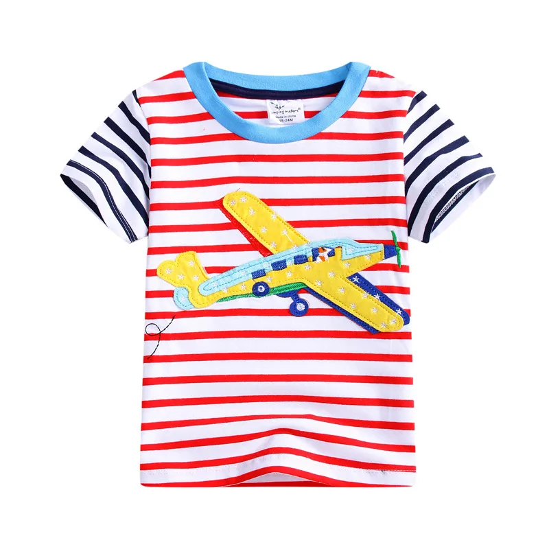 

Jumping meters Summer Boys girls T shirts Aircraft applique cotton baby boys tees tops stripe o-neck kids short sleeve t shirts