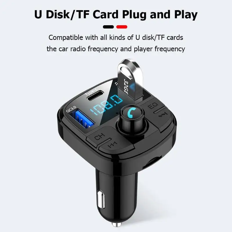 BT29 QC3.0 Bluetooth автомобильный комплект fm передатчик MP3 плеер Тип C USB зарядное