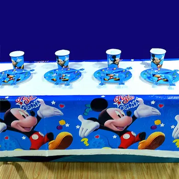 

52pcs/set Mickey Mouse Theme Birthday Party Decoration Paper Plate Cup Tablecloth Flag Knife& Fork Spoon Favors Party Favors