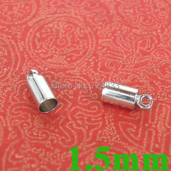 

1.5mm New Silver tone Tube Metal End Bead Caps Connectors for Fashion Leather Cords Bracelet Necklace Making Bulk Wholesale