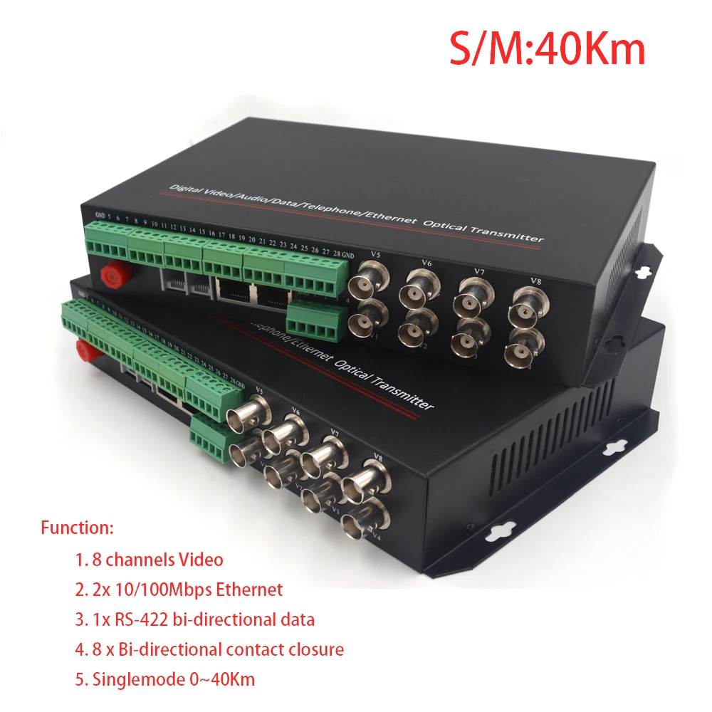 Видео/Ethernet/RS422 данных/8 контакт застежка по Волоконно-Оптические медиаконвертеры (передатчик и приемник) -FC одномодовый до 40 км