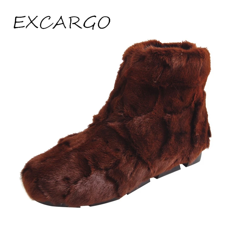 EXCARGO Winter Ankle Snow Boots Woman Really Mane Fur 2018 Warm Female Luxury Fur Shoes Comfortable Plush Fur Snow Boots Woman