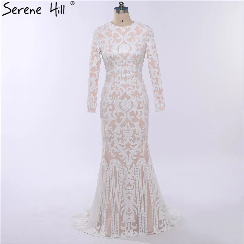 

Mermaid Luxury Sequined Sparkly Evening Dresses Real Photo Long Sleeves Elegant Evening Gowns 2019 Real Photo LA6196