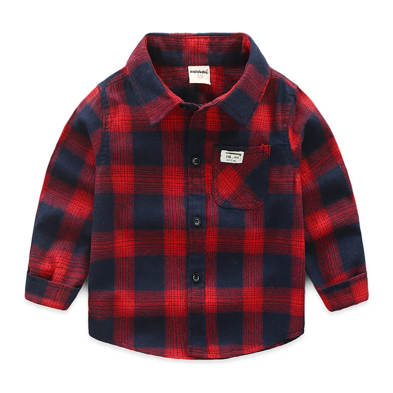 Kids Plaid Red Shirt Long Sleeve Baby Boy Shirt Spring Casual Cotton