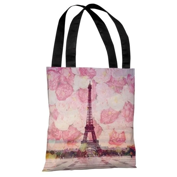 One Bella Casa 73710TT18P 18 in. La Tour Eiffel Polyester Tote Bag Pink (1)