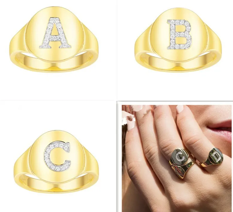 

Hot sale initial capital letter ring Personalized A-Z gold Letter Rings Custom Alphabet Ring 925 sterling silver monaco jewelry