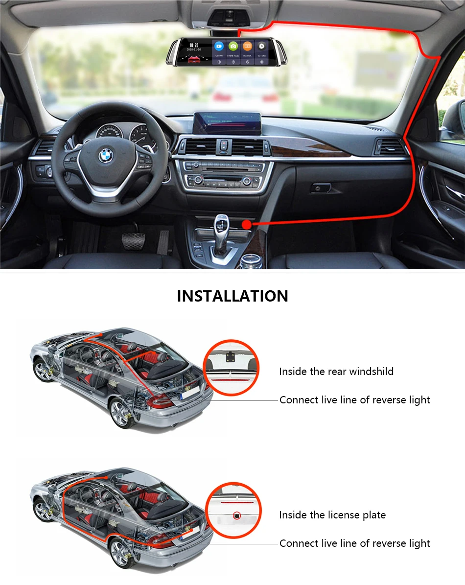 Jansite 1" Автомобильный видеорегистратор с сенсорным экраном, видеорегистратор с двойным объективом, фронтальная/задняя камера, 1080P экран, автомобильная камера, видеорегистратор, зеркало заднего вида