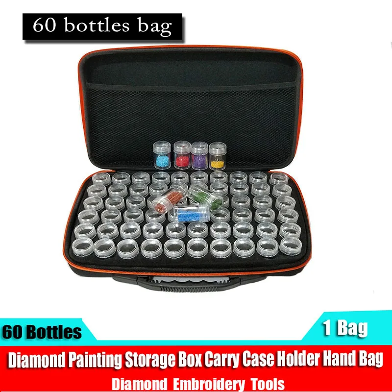 

60Bottles Diamond Painting Box Container Storage Full Square Carry Case Holder Storage Hand Bag Zipper Design Shockproof Durable