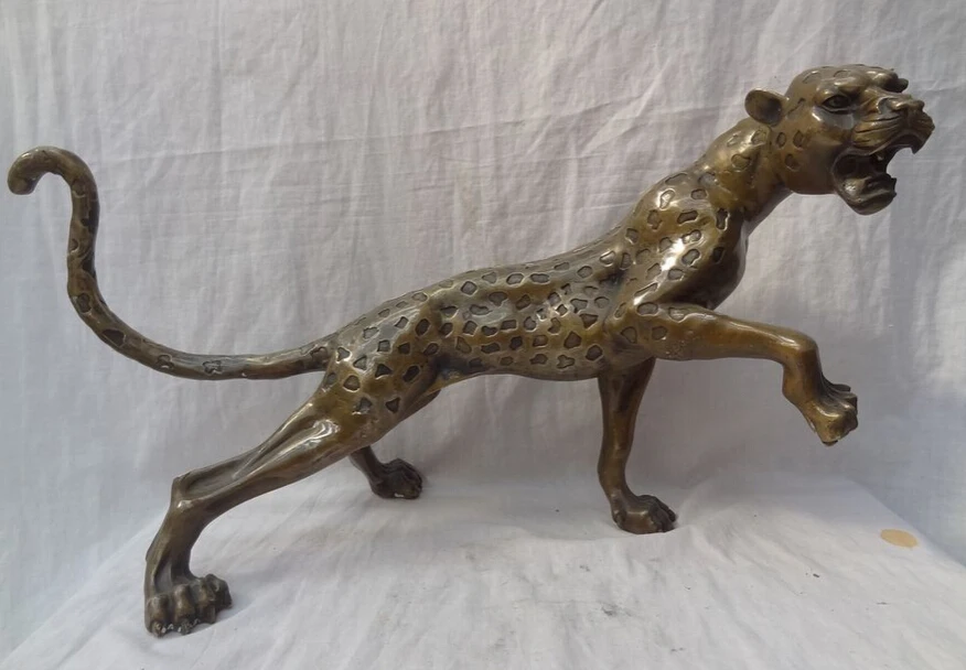 

song voge gem S5576 22" Chinese Bronze Animals Leopard Sculpture Running Panther Coin Tiger Statue