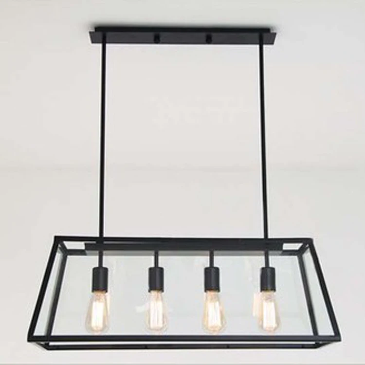 

Archaistic Transparent Acrylic Box Lampshade Retro Loft Vintage Pendant Lamp Dinning Room Restaurant Light Edison Bulb Lamp