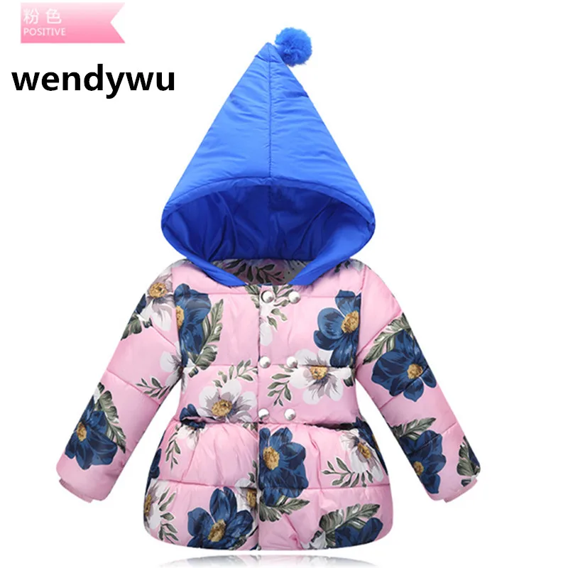 

Hot 2017 new winter coat double-breasted hooded jacket Children's flower princess warm padded witch coat