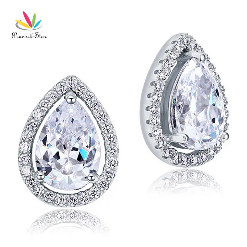 Павлин звезда 4 карата жемчужина огранка CZ серьги-гвоздики 925 пробы серебряные серьги ювелирные изделия CFE8079