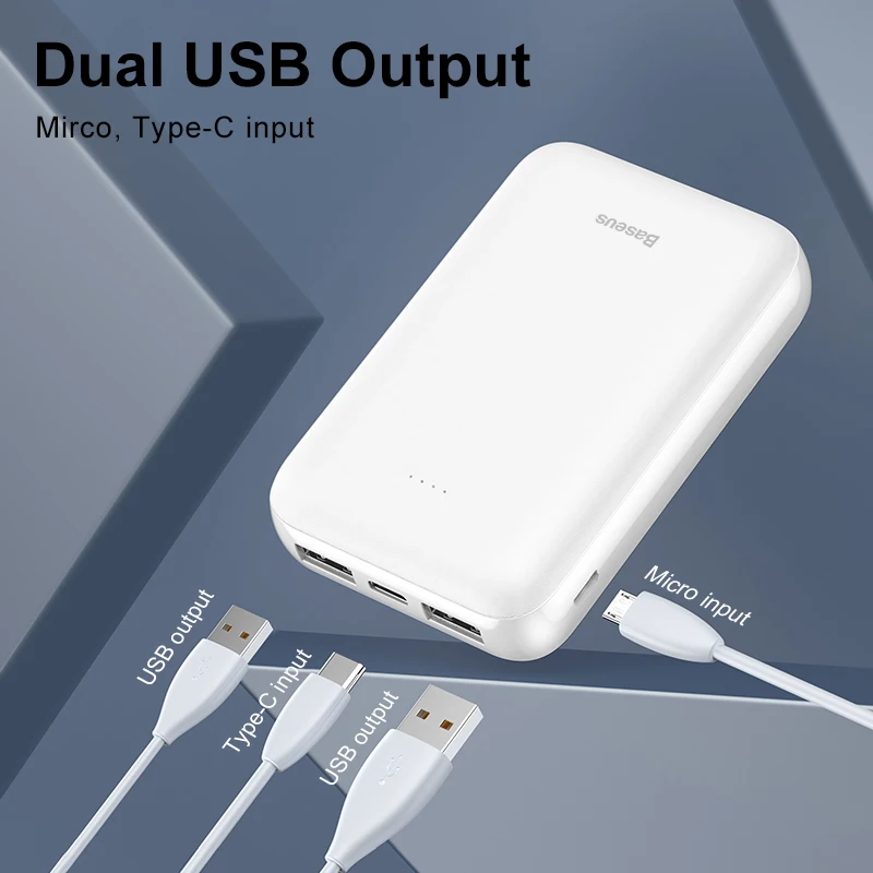 

Baseus Powerbank Portable Dual USB External Battery Pack Charging Bank Mini 10000mAh Power Bank For Xiaomi Huawei Samsung iPhone