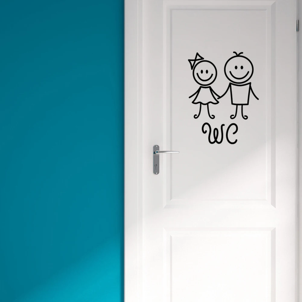 PVC lindo fácil aplicar de dibujos animados casa niña niño WC extraíble reutilizable Auto adhesivo inodoro baño puerta decorativa en el cuarto de baño