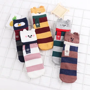 

Warm Socks Women Autumn And Winter Cotton Cartoon Print Socks Breathable Stereoscopic Ears Soft Female Mid Sock Lovely