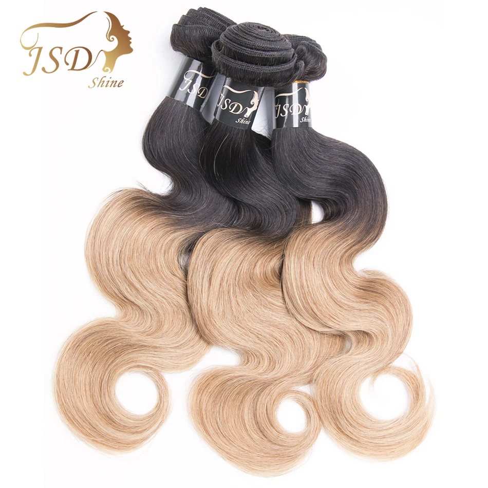 JSDShine Two Tone эффектом деграде(переход от темного к Тела Пучки волнистых волос T1B 27 бразильские волосы плетение пучки волос Remy человеческие волосы 3 Связки
