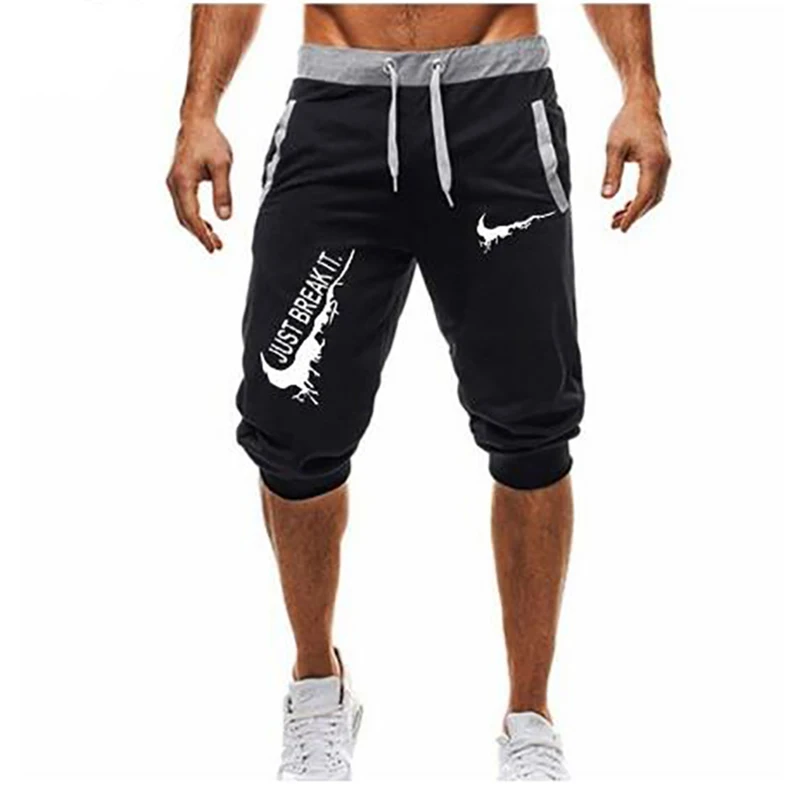 

New Fashion Summer Leisure Men Knee Length Shorts Color Patchwork JUST BREAK IT Joggers Short Sweatpants Man Bermuda Shorts