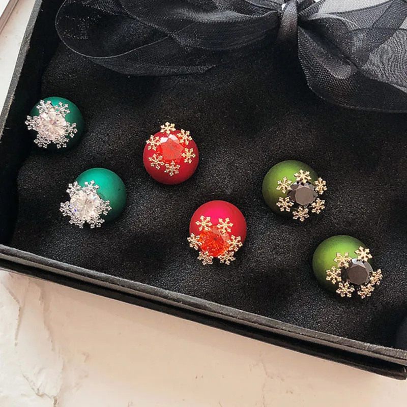 Snow Earrings Fine Jewelry Accessories Red Green Earrings S925 Funny Jewellery Women Fashion Crystal Stud Earrings Pendientes