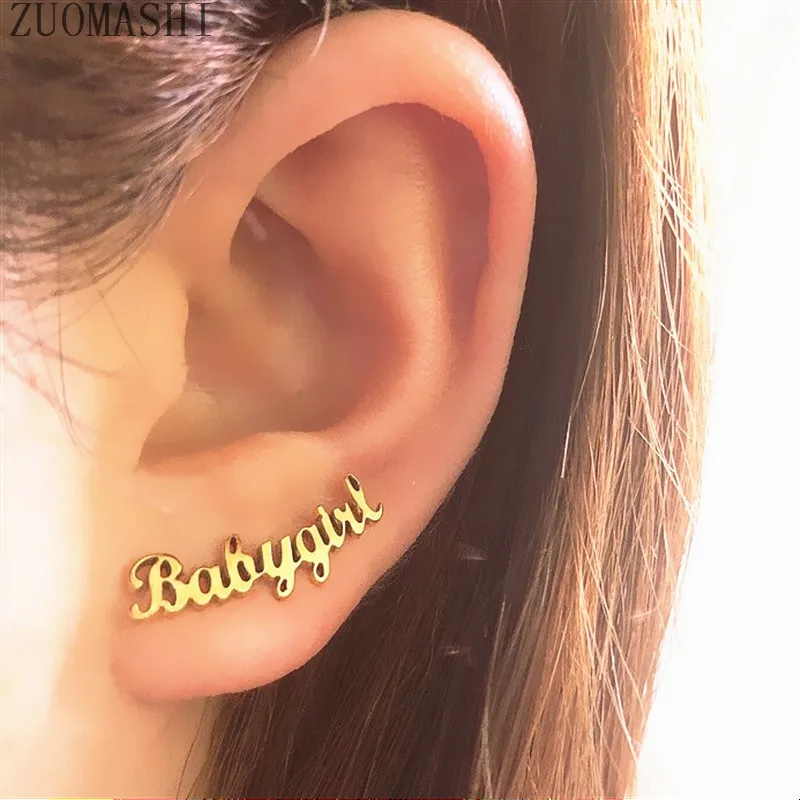 

New Personalized BabyGirl Earrings Custom Name Letter Baby Girl Earrings Stainless Steel Birthday Gift Girlfriend Jewelry