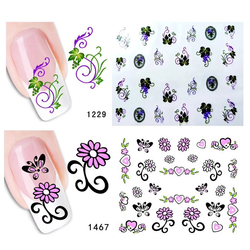 Bittb 2 шт. наклейка с цветком для ногтей изящное цветастое платье Nail Art Наклейки, водяной знак татуировки ногтей Наклейка Советы украшения инструменты для маникюра