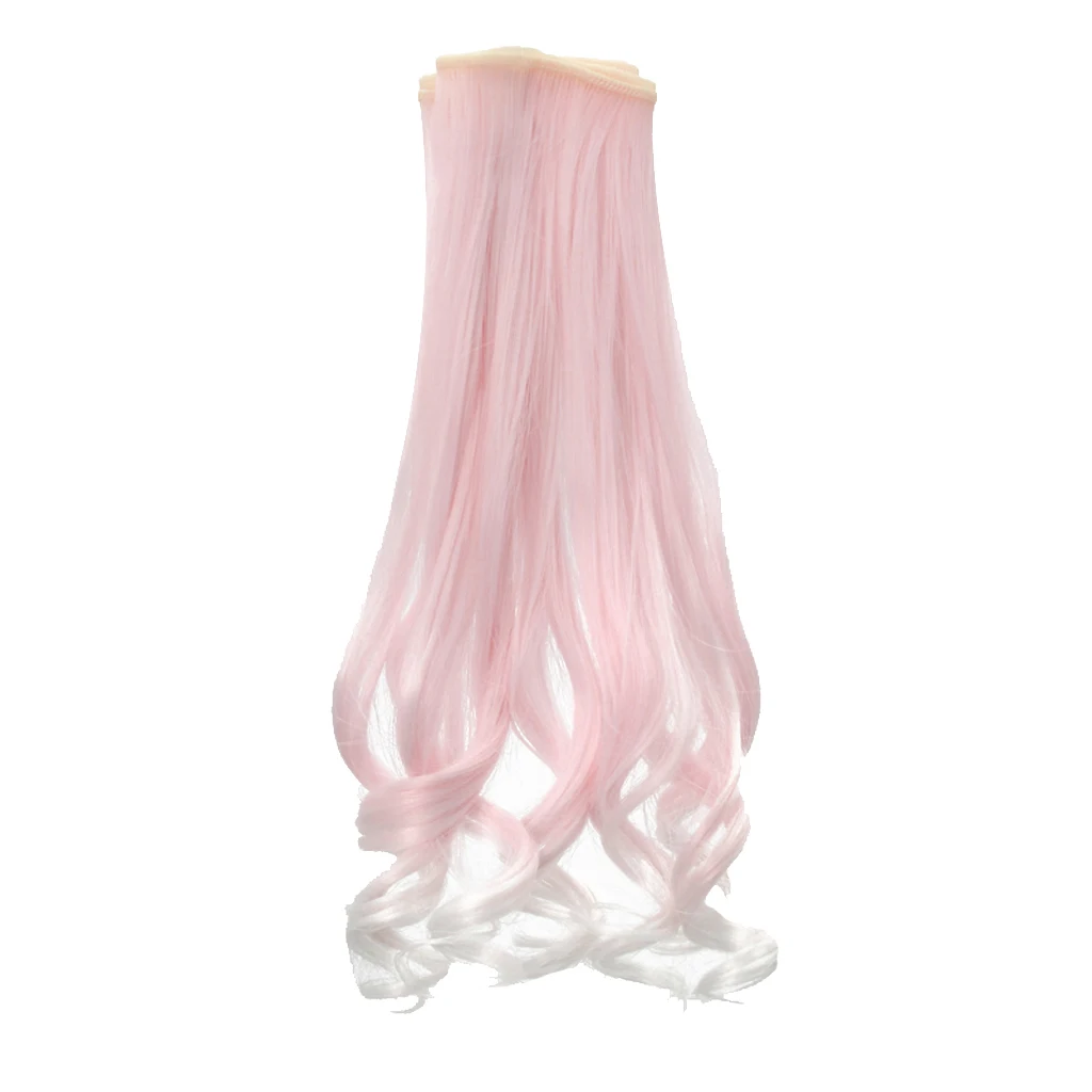 Fashion 25cm DIY Doll Wigs Hair Long Curly Wavy High Temperature Wire Handmade Light Pink Accessories