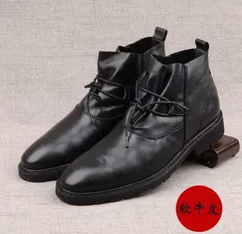 

British retro cowboy leather boots autumn winter casual men's boots Martin boots top layer soft leather high-top shoes