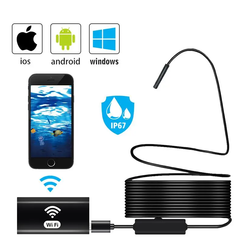 font b Wireless b font Inspection Camera 8MM WiFi Borescope Inspection Camera IP67 Waterproof Snake