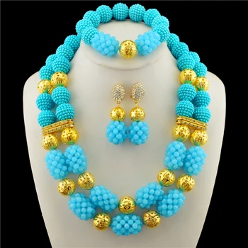 

Nigerian Wedding Indian Jewelry Sets Beads Necklace Earring Bracelet Sets Statement Collar African Beads Jewelry Set