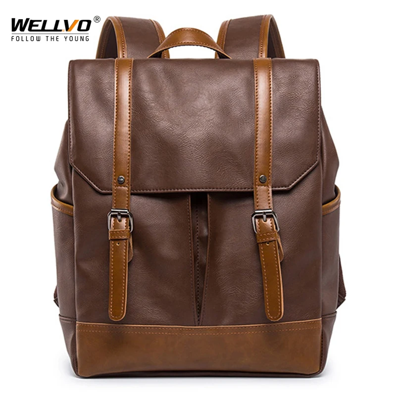 

High Quality Pu Leather Backpacks Male Korean Japan Style Backpack School Men's Laptop Rucksack Shoulder Unisex Mochila XA52WC