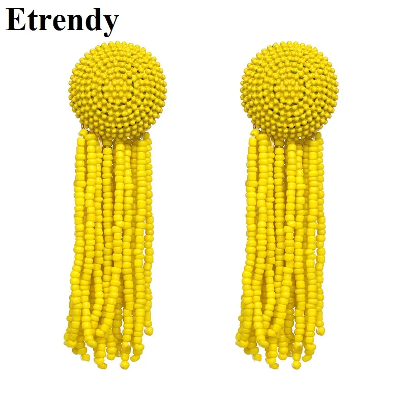 

Big Resin Beads Tassel Earrings For Women Long Fashion Jewelry Party Boho 2018 Statement Earrings Fringe Accessories Yellow Red