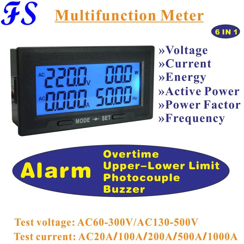 YB5142DM AC 20A 100A 200A 500A PF метр ЖК-цифровой вольтметр Амперметр переменного тока напряжение тока измеритель частоты энергии тестер переменного тока 0-500 В