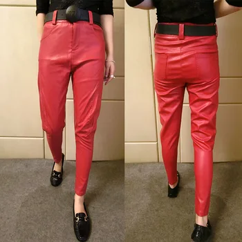 

autumn and winter PU imitation leather pants ladies harem pants casual leather pants casual Capris Plus size 2XL 3XL 4XL 5XL