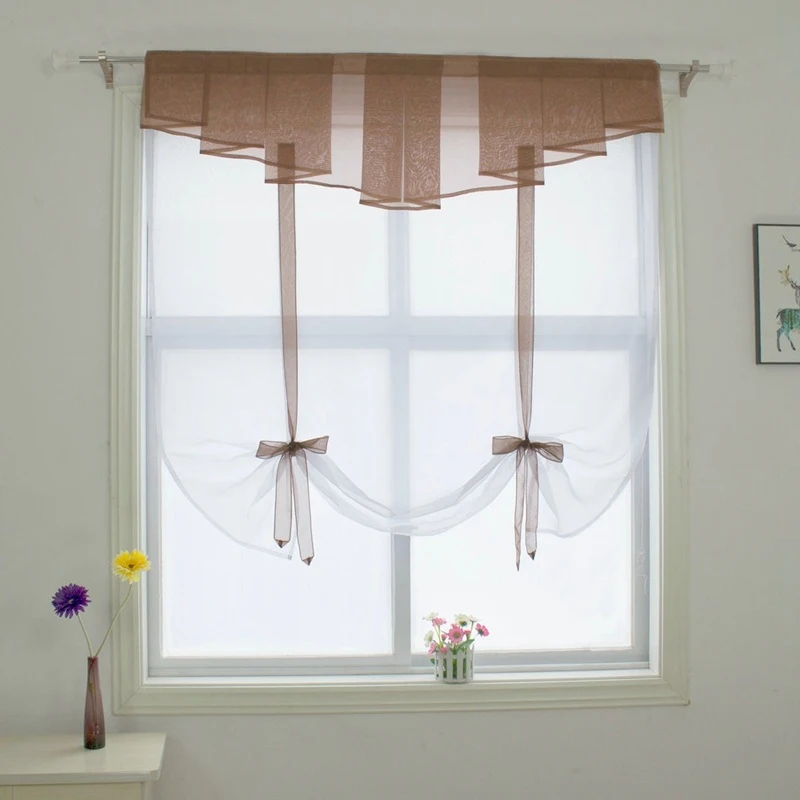 

New Pleated Valance Design Stitching Colors Tulle Balcony Kitchen Window Curtain Sheer Wave blinds 1PCS